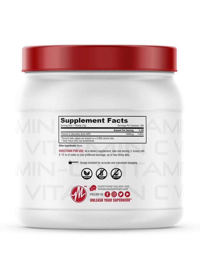 Metabolic Nutrition - Metabolic Nutrition Vitamin C, 1000mg, Pure Pharma Grade, High Absorption Ascorbic Acid (500 g) - Image 1