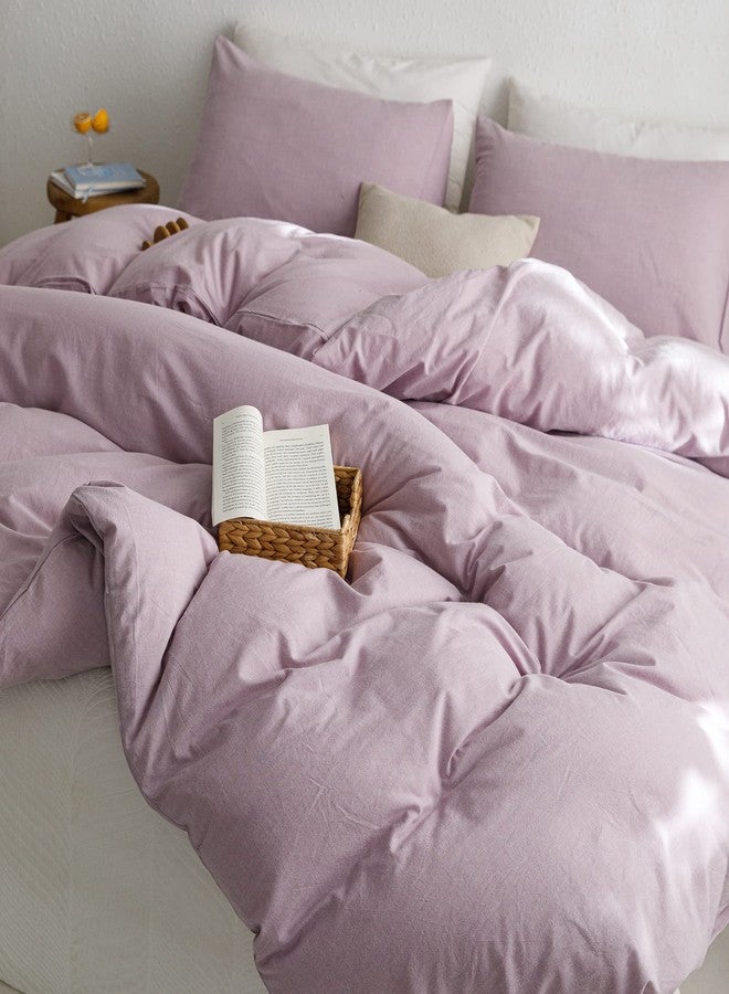 ECOCOTT Light Purple Duvet Cover Queen Size - 100% Washed Cotton Durable Soft Comfortable Duvet Cover Set 3 Piece Duvet Cover with Zipper (Light Purple, 90" x 90") - Image 2