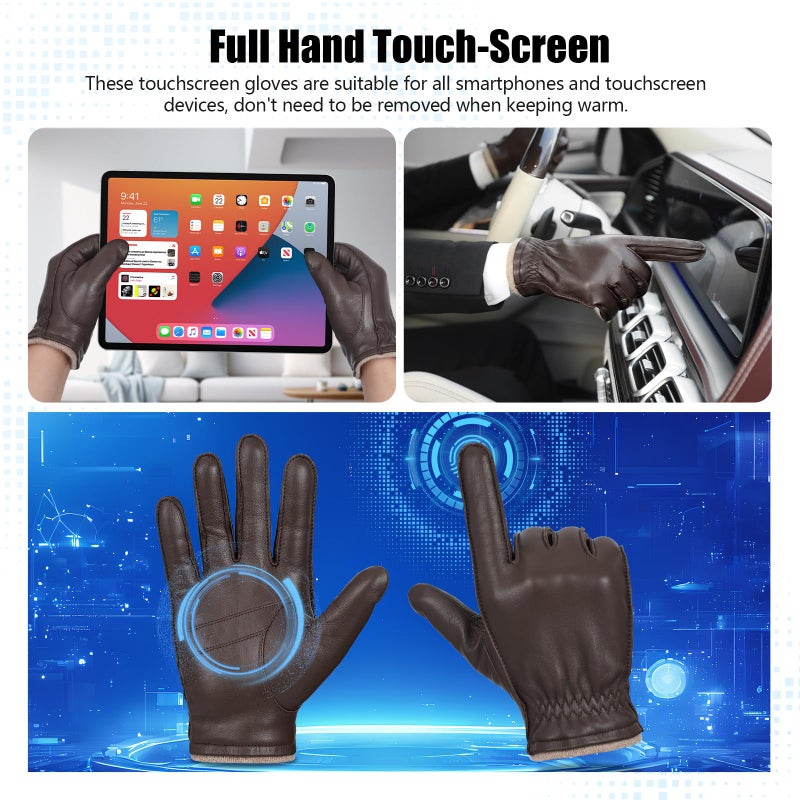 GSG SINCE 1998 GSG Mens Chrome-Free Sheepskin leather driving gloves, Winter Warm Wool Touchscreen Dress Glove-Cold Weather Motorcycle Texting,Tan,S - Image 3
