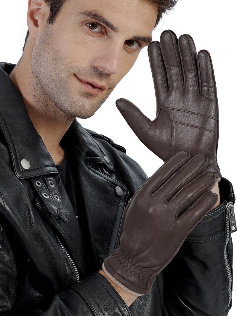 GSG SINCE 1998 GSG Mens Chrome-Free Sheepskin leather driving gloves, Winter Warm Wool Touchscreen Dress Glove-Cold Weather Motorcycle Texting,Tan,S - Image 2
