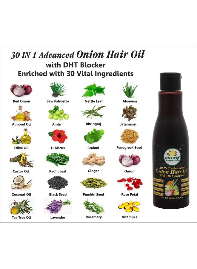 BOTNIK Essentials 30 In 1 Advanced Onion Hair Oil With Dht Blocker 200 Ml Stop Hair Fall Grow New Hair Follicles. - Image 3