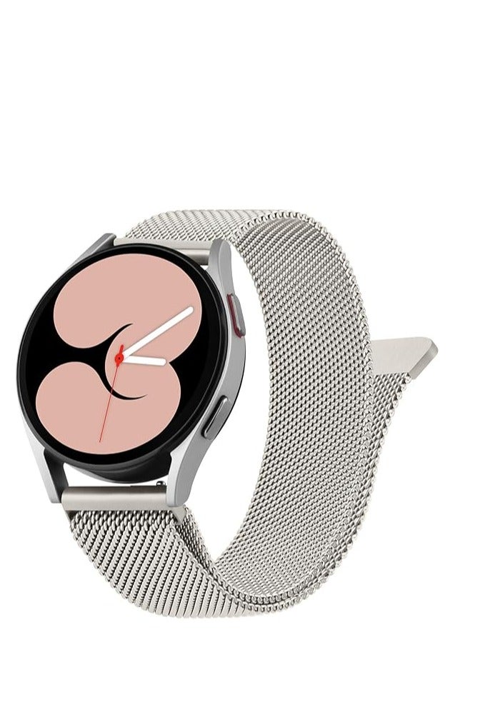 سوار لساعة سامسونج جالكسي 4 40 ملم 44 ملم للنساء والرجال، سوار بديل شبكي معدني من الستانلس ستيل 20 ملم لساعة جالكسي ووتش 4 كلاسيك 42 ملم 46 ملم (ستارلايت)