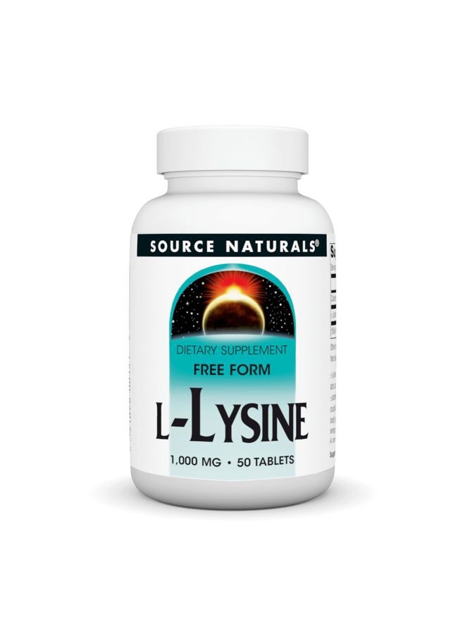Source Naturals L-Lysine 1000 mg Free Form - Amino Acid Supplement Supports Energy Formation & Collagen - 50 Tablets - Image 1