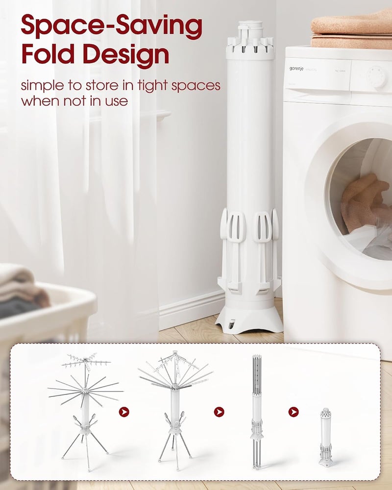 Sakugi Foldable Clothes Drying Rack – Collapsible Laundry Rack with 12 Steel Arms, 4-Leg Stable Base, Reinforced Frame with Clips & Shoe Holders for Indoor Outdoor Use, 44" D x 44" W x 71" H, White - Image 4