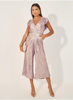 Styli Shimmer Ruffle Sleeves Wide Leg Jumpsuit  - Image 1