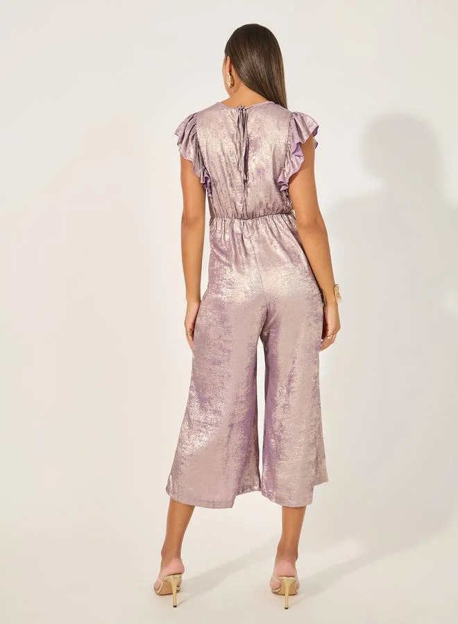Styli Shimmer Ruffle Sleeves Wide Leg Jumpsuit