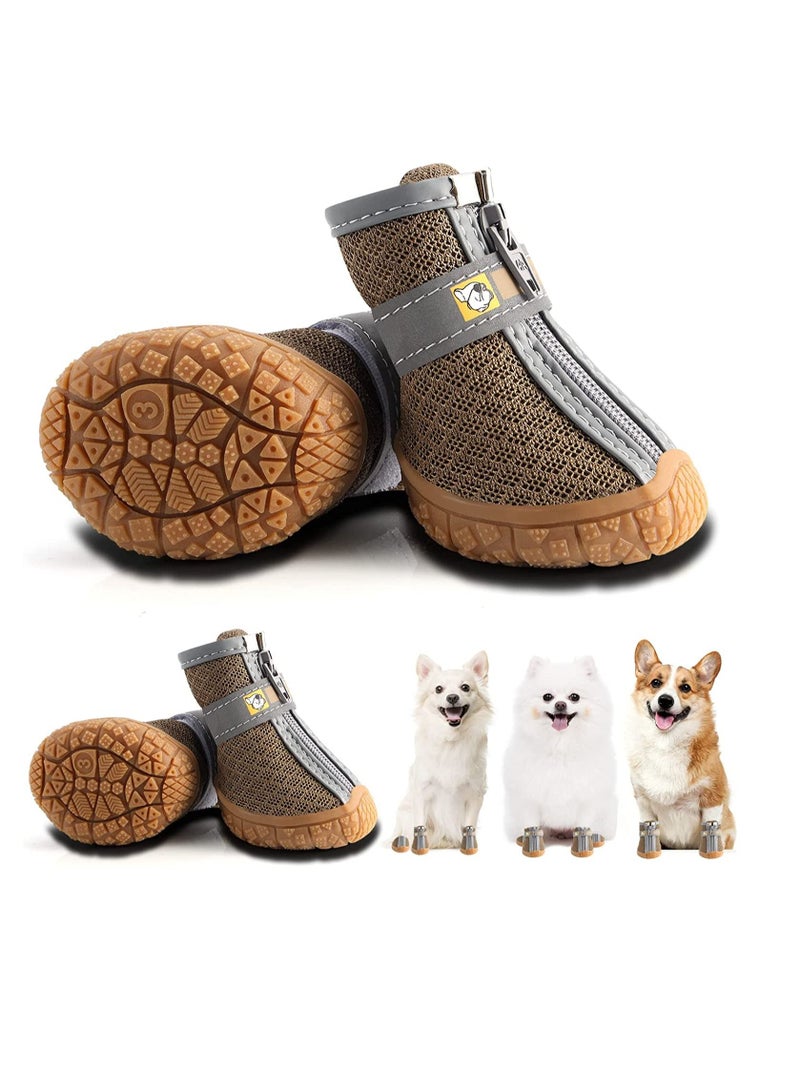 SYOSI Dog Shoes 4 Pcs Size 2 Anti Slip Breathable Waterproof Dog Booties Boot Paw Protector for Small Dog Dog Hiking Shoes with Reflective Adjustable Strap Zipper Puppy Shoe for Hot Pavement Winter Snow - Image 1