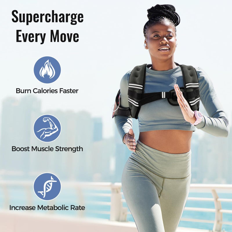 Zeerun Weighted Vest for Women & Men with Reflective Stripe and Adjustable Buckle, Comfortable & Durable Rucking Vest for Walking, Running & Strength Training, 10LBS-Gray - Image 2
