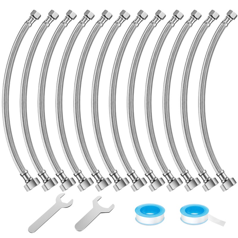 Dreyoo 12 Pack 16 Inch Water Supply Line 38 Comp x 12 FIP Faucet Hose Connector Stainless Steel Braided Faucet Supply Line Extension with 2 Wrenches and 2 Sealing Tapes - Image 2