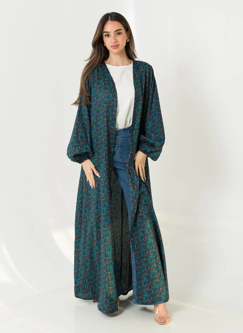 Kaafmeem Navy Camouflage Puffed Sleeves Abaya