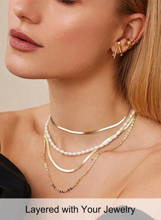 FOCALOOK Yellow Gold Plated Snake Chain Necklace Gold Herringbone Necklace Choker Necklaces for Women 3MM(W) 12.5+3.5"(L) - Image 4