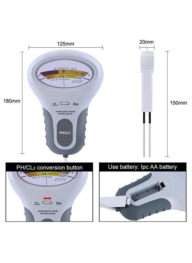 Lepmerk - PC102 Portable Water Quality Tester Digital 2 in 1 PH & Chlorine Level CL2 Meter Detector for Swimming Pool Spa - Image 1