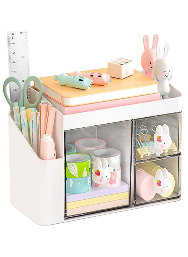 SAYEEC Desk Organizer with 3 Drawers and Pencil Pen holder, Multi-Functional Desktop Makeup Stationery Accessories Organizer, Desk Organization Storage Box Caddy for Office School Home Vanity Table - Image 1