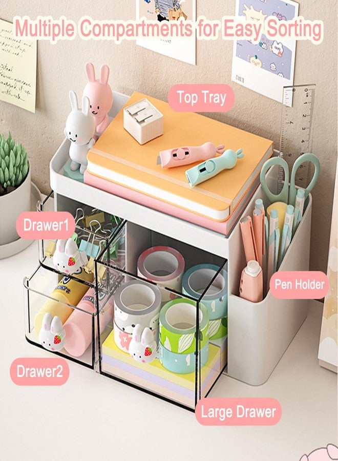 SAYEEC Desk Organizer with 3 Drawers and Pencil Pen holder, Multi-Functional Desktop Makeup Stationery Accessories Organizer, Desk Organization Storage Box Caddy for Office School Home Vanity Table - Image 3
