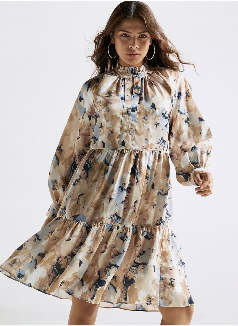 FAV - Floral Print High Neck Tiered Dress - Image 1