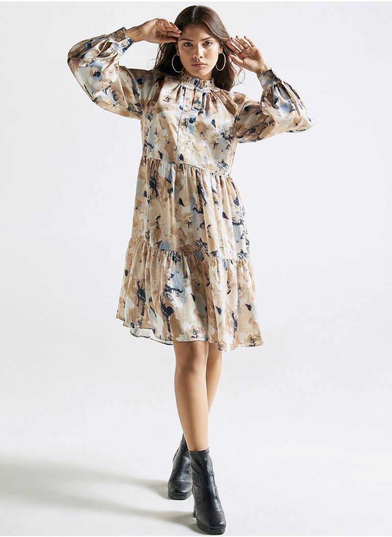 FAV - Floral Print High Neck Tiered Dress - Image 1