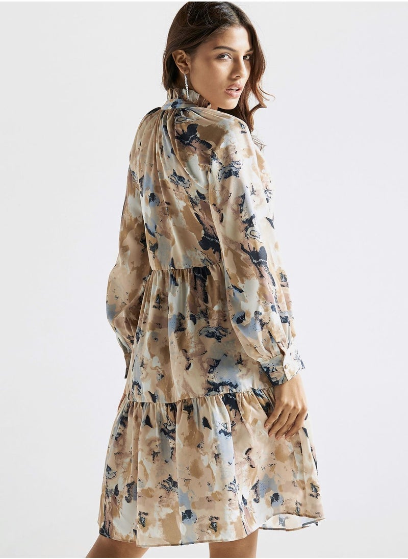 FAV - Floral Print High Neck Tiered Dress - Image 1