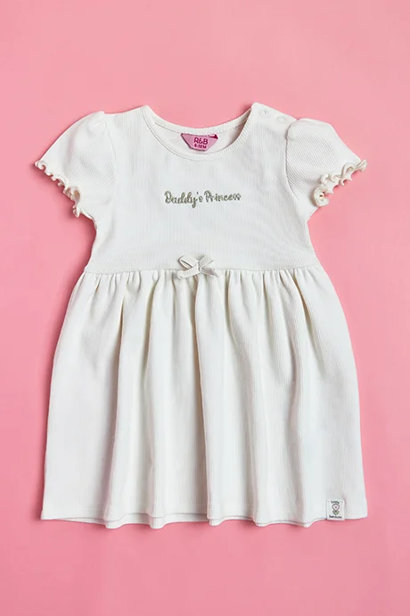 R&B Embroidered Dress with Crew Neck and Short Sleeves