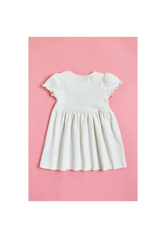 أر أند بي Embroidered Dress with Crew Neck and Short Sleeves