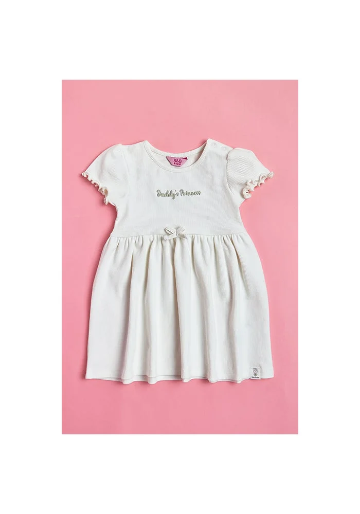 أر أند بي Embroidered Dress with Crew Neck and Short Sleeves