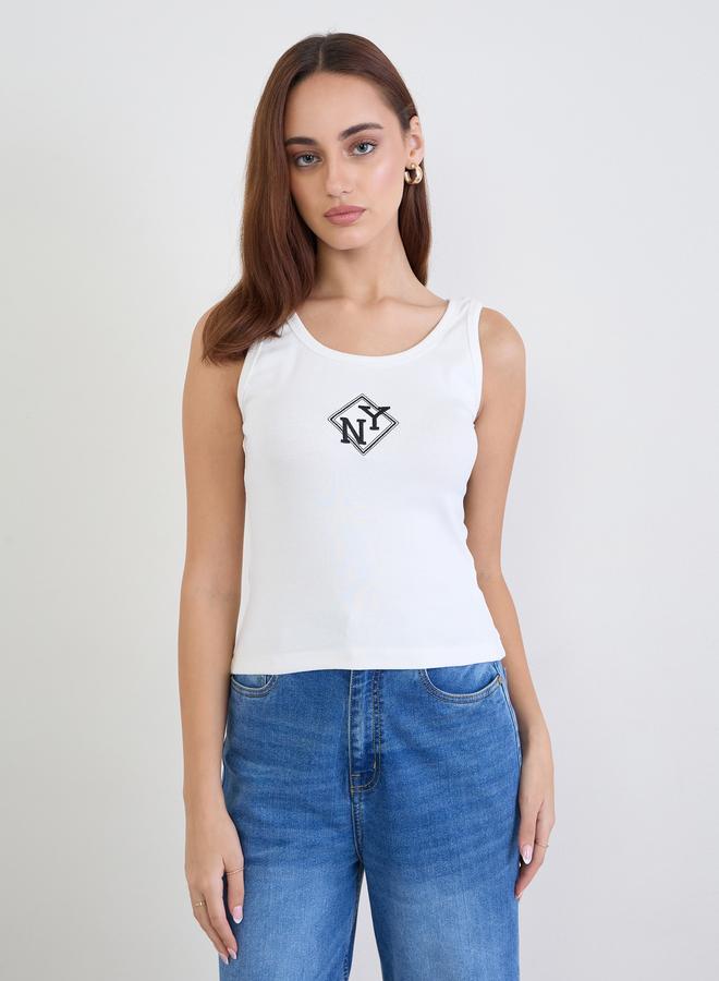 Styli Women Off White Embroidered Fitted Tank - Image 3