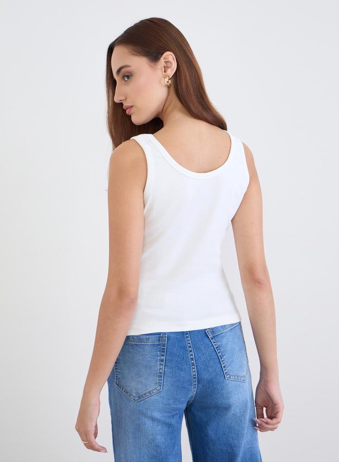 Styli Women Off White Embroidered Fitted Tank - Image 5