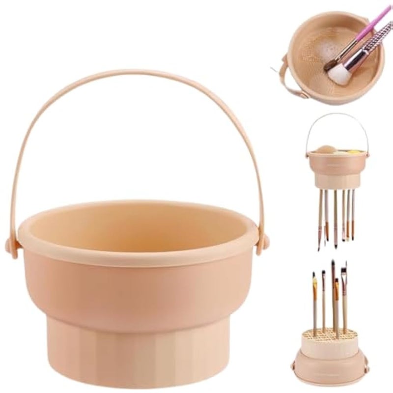 Silicone Makeup Brush Cleaning Bowl - Cosmetic Brush Makeup Sponge Washing Cup With Hanging Rope, Durable Storage Box For Home And Bathroom Use - Image 1