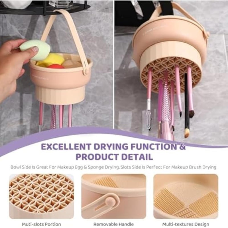 Silicone Makeup Brush Cleaning Bowl - Cosmetic Brush Makeup Sponge Washing Cup With Hanging Rope, Durable Storage Box For Home And Bathroom Use - Image 2