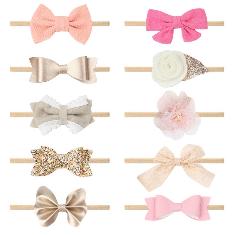 Subesty 10 PCS Baby Girl Headbands and Bows Soft Elastic Nylon Hairbands Handmade Newborn Head Bands Hair Accessories for Babies Infant Toddler - Image 1