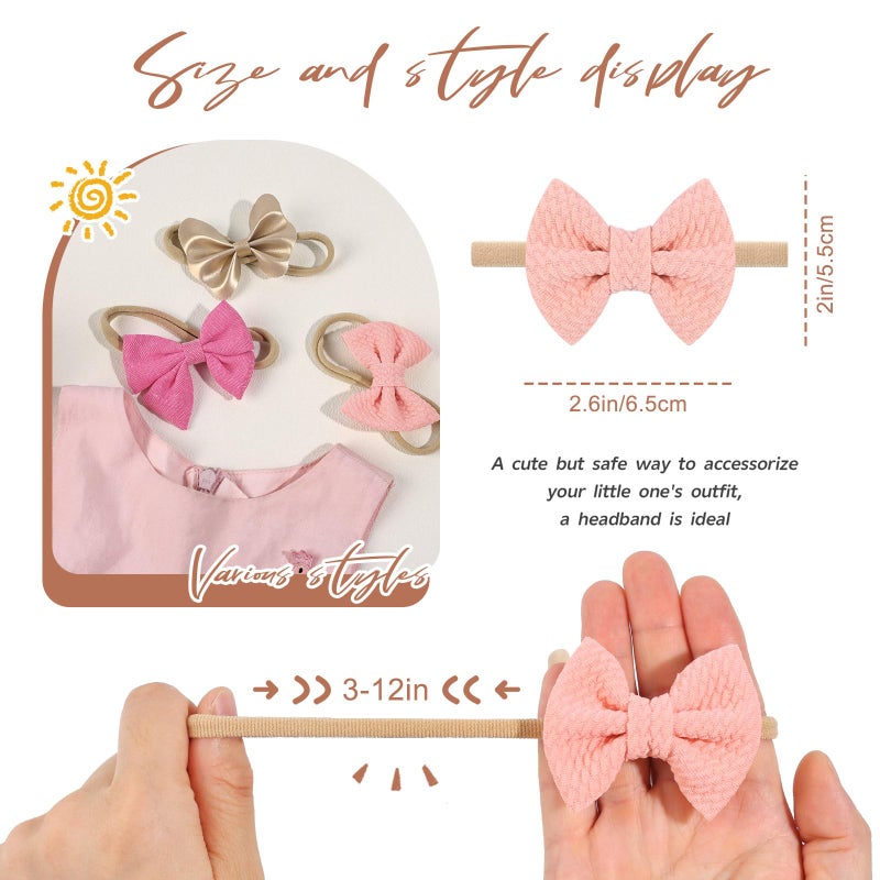 Subesty 10 PCS Baby Girl Headbands and Bows Soft Elastic Nylon Hairbands Handmade Newborn Head Bands Hair Accessories for Babies Infant Toddler - Image 2