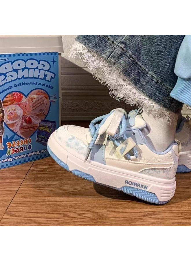 Pull Back Warrior Women's New Casual Thick-soled Platform White Sneakers J575z-1 White/light Blue Size 40 - Image 3