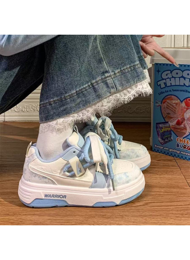 Pull Back Warrior Women's New Casual Thick-soled Platform White Sneakers J575z-1 White/light Blue Size 40 - Image 1