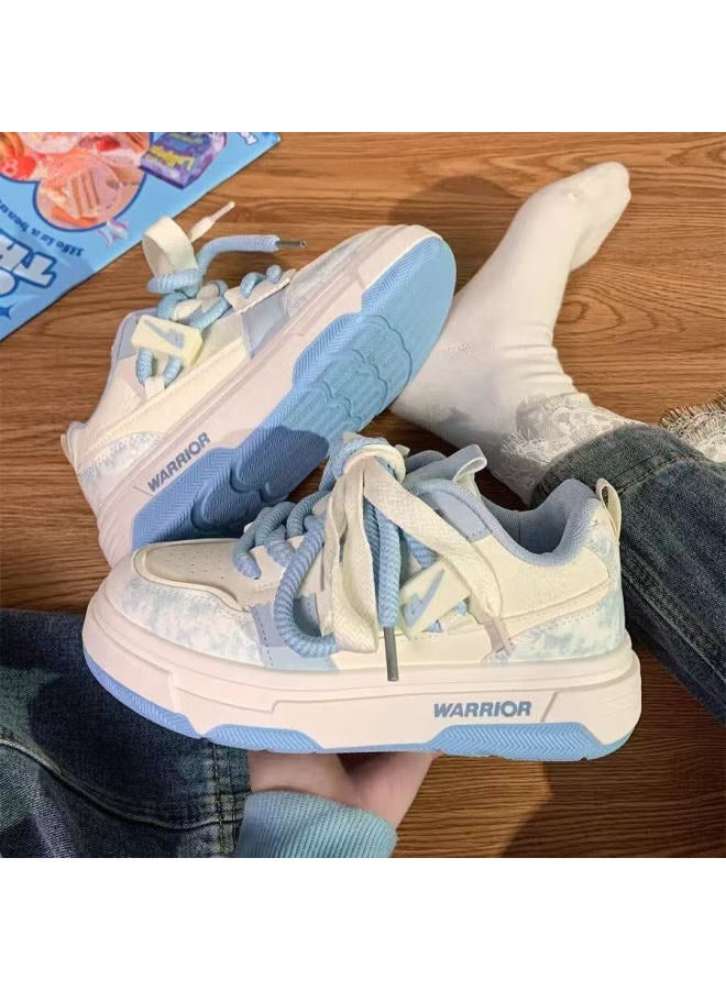 Pull Back Warrior Women's New Casual Thick-soled Platform White Sneakers J575z-1 White/light Blue Size 40 - Image 4