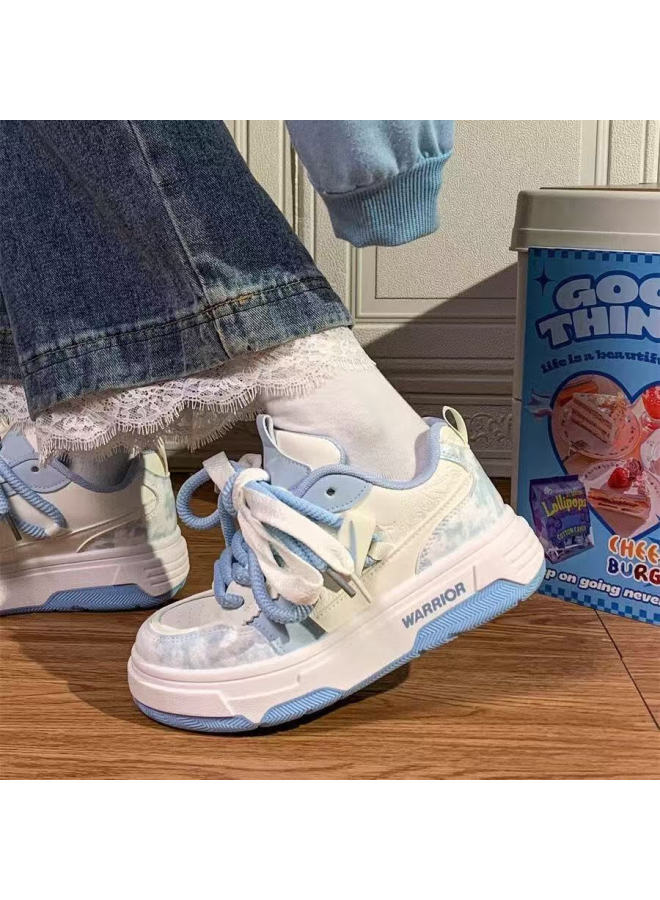 Pull Back Warrior Women's New Casual Thick-soled Platform White Sneakers J575z-1 White/light Blue Size 40 - Image 2