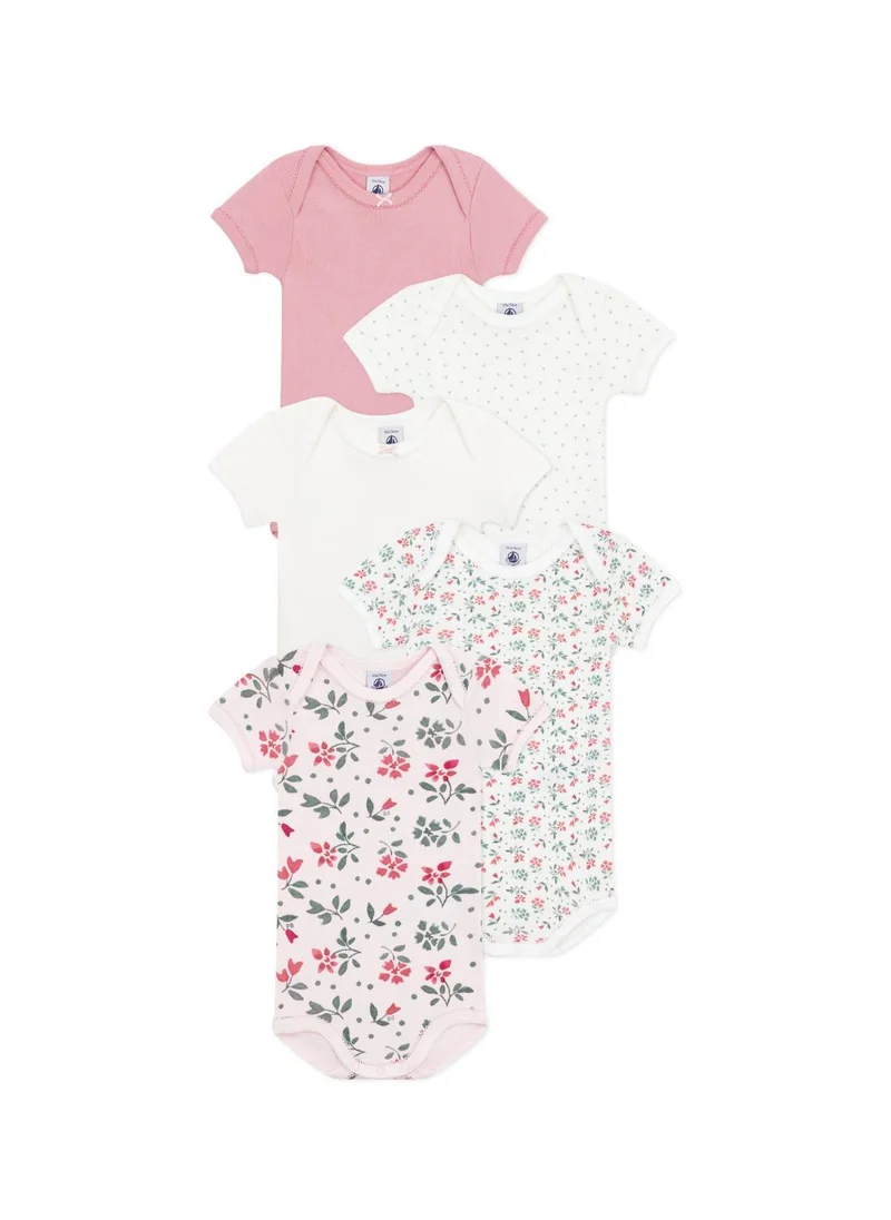 Petit Bateau Set of 5 baby cotton short-sleeved floral bodysuits