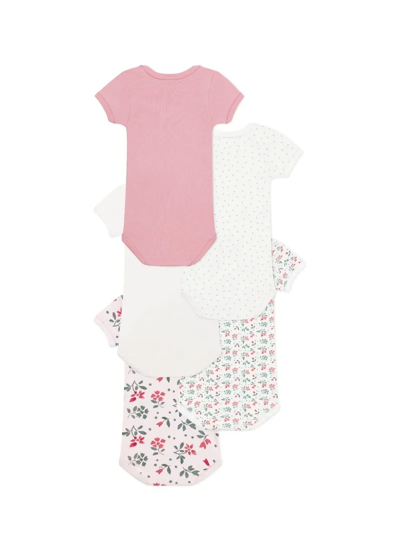 Petit Bateau Set of 5 baby cotton short-sleeved floral bodysuits