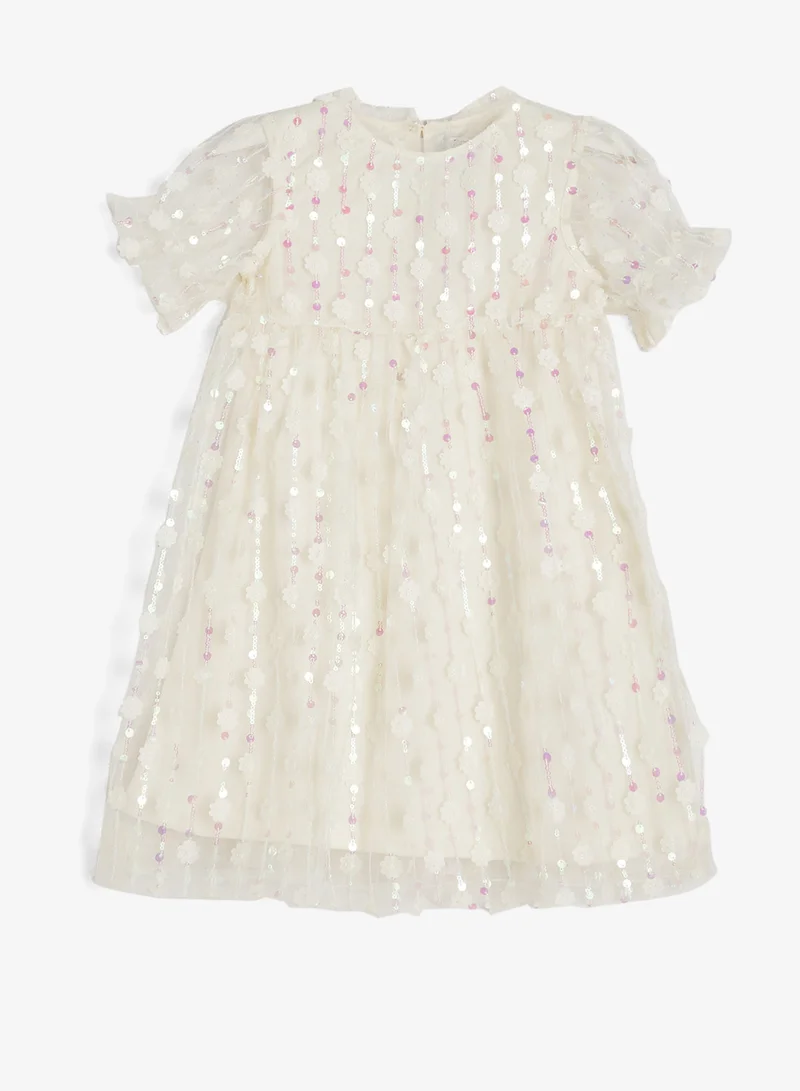 ريبلز مع نمشي Girls Blush Floral Tulle Party Dress
