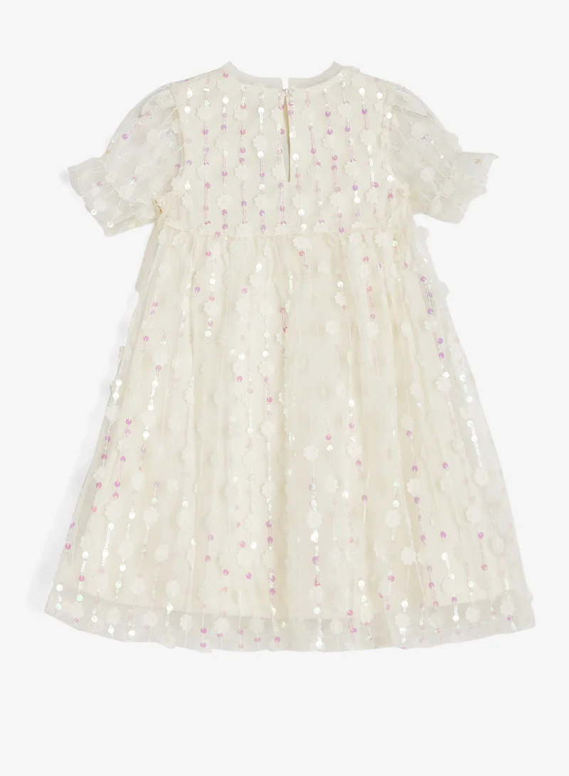 ريبلز مع نمشي Girls Blush Floral Tulle Party Dress
