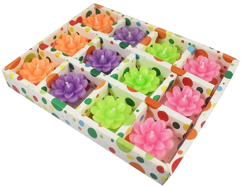Floating Candles Lotus Flower Shape Floating Smokeless Tea Light Candles Multicolour Lotus Set of 12  - Image 2