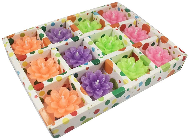 Floating Candles Lotus Flower Shape Floating Smokeless Tea Light Candles Multicolour Lotus Set of 12  - Image 4