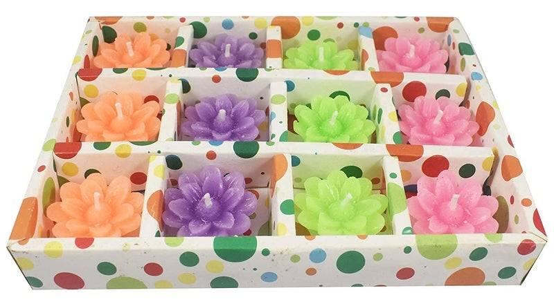 Floating Candles Lotus Flower Shape Floating Smokeless Tea Light Candles Multicolour Lotus Set of 12  - Image 3