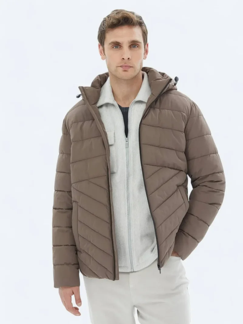 كيب معطف بيج بقصة عادية وغطاء رأس، مصنوع من نسيج محبوك غير رسمي