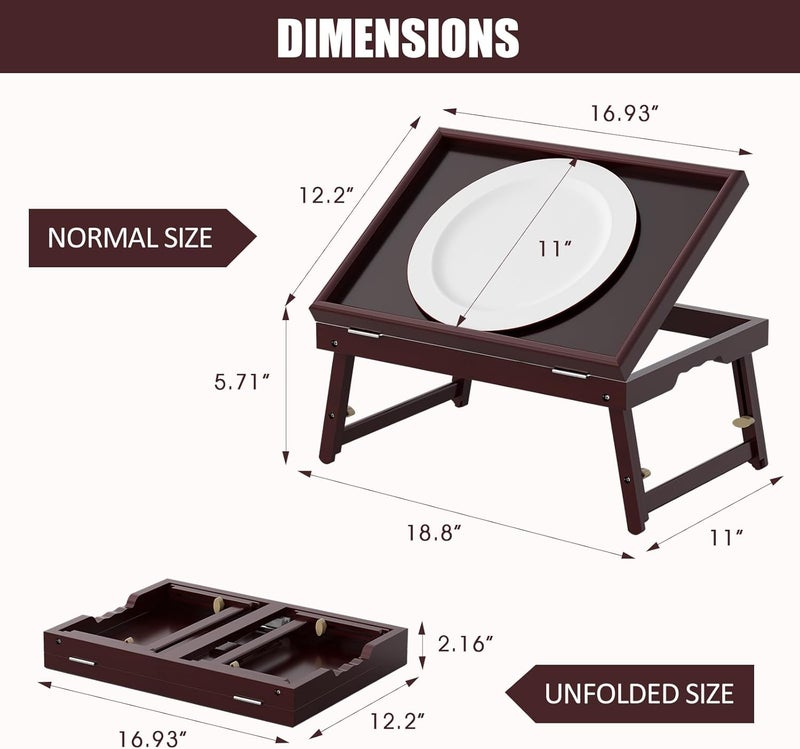 promitop 2 Pack Bamboo Adjustable & Foldable Bed Tray Table with Ergonomic Handle, 17x12in Breakfast Tray for Eating, Laptop Desk, Sofa Snacking, Non-Slip Surface (Mahogany) - Image 5