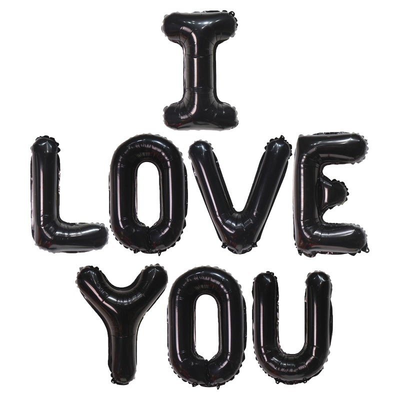 KALOR 16 Inch Black I Love You Letter Balloons Foil Mylar Love Balloons for Wedding Anniversary Engagement Valentine Day Romantic Decorations Special Night Party Supplies - Image 1
