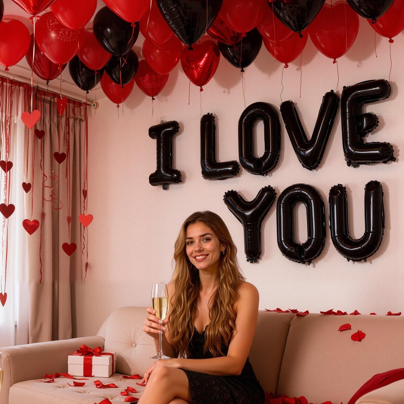 KALOR 16 Inch Black I Love You Letter Balloons Foil Mylar Love Balloons for Wedding Anniversary Engagement Valentine Day Romantic Decorations Special Night Party Supplies - Image 3