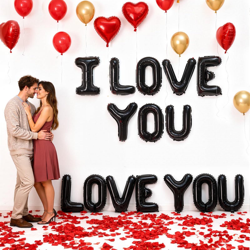 KALOR 16 Inch Black I Love You Letter Balloons Foil Mylar Love Balloons for Wedding Anniversary Engagement Valentine Day Romantic Decorations Special Night Party Supplies - Image 5