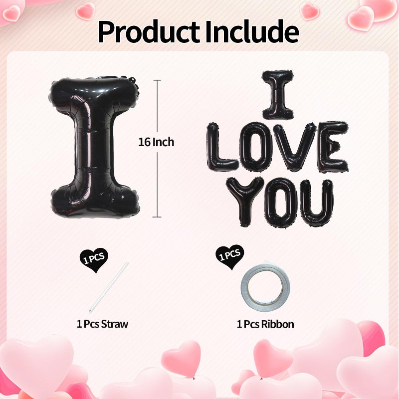 KALOR 16 Inch Black I Love You Letter Balloons Foil Mylar Love Balloons for Wedding Anniversary Engagement Valentine Day Romantic Decorations Special Night Party Supplies - Image 2