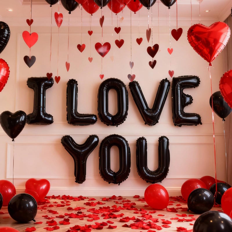 KALOR 16 Inch Black I Love You Letter Balloons Foil Mylar Love Balloons for Wedding Anniversary Engagement Valentine Day Romantic Decorations Special Night Party Supplies - Image 4