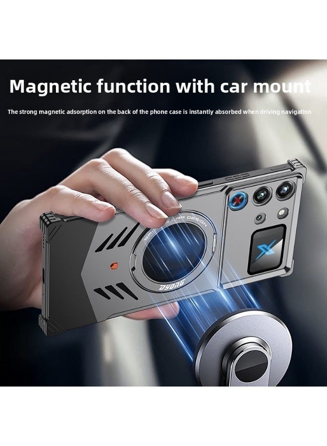 A phone case compatible with the Red Magic 10S Pro, made of metal material with heat dissipation, breathability, magnetic suction, and a frameless design. The phone case is designed with anti drop and shockproof protection - Image 2