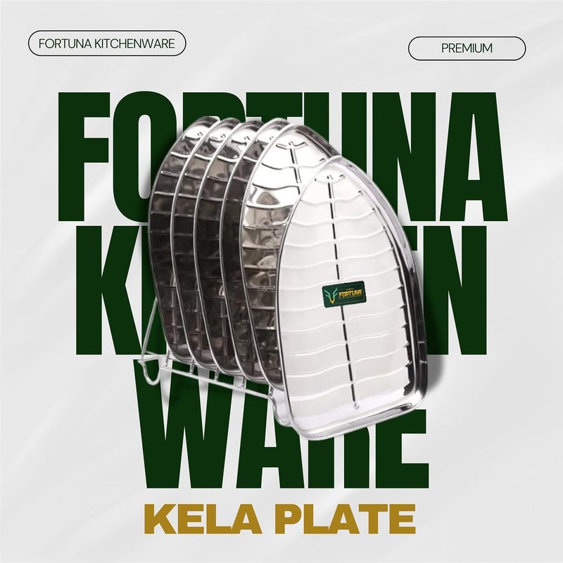 FORTUNA KITCHENWARE Stainless Steel Banana Leaf Dinner Plates Set of 4 13 x 925 Inches 320g Traditional Pooja South Indian Thali Plate for Rice Meals Home Temple Use - Image 2